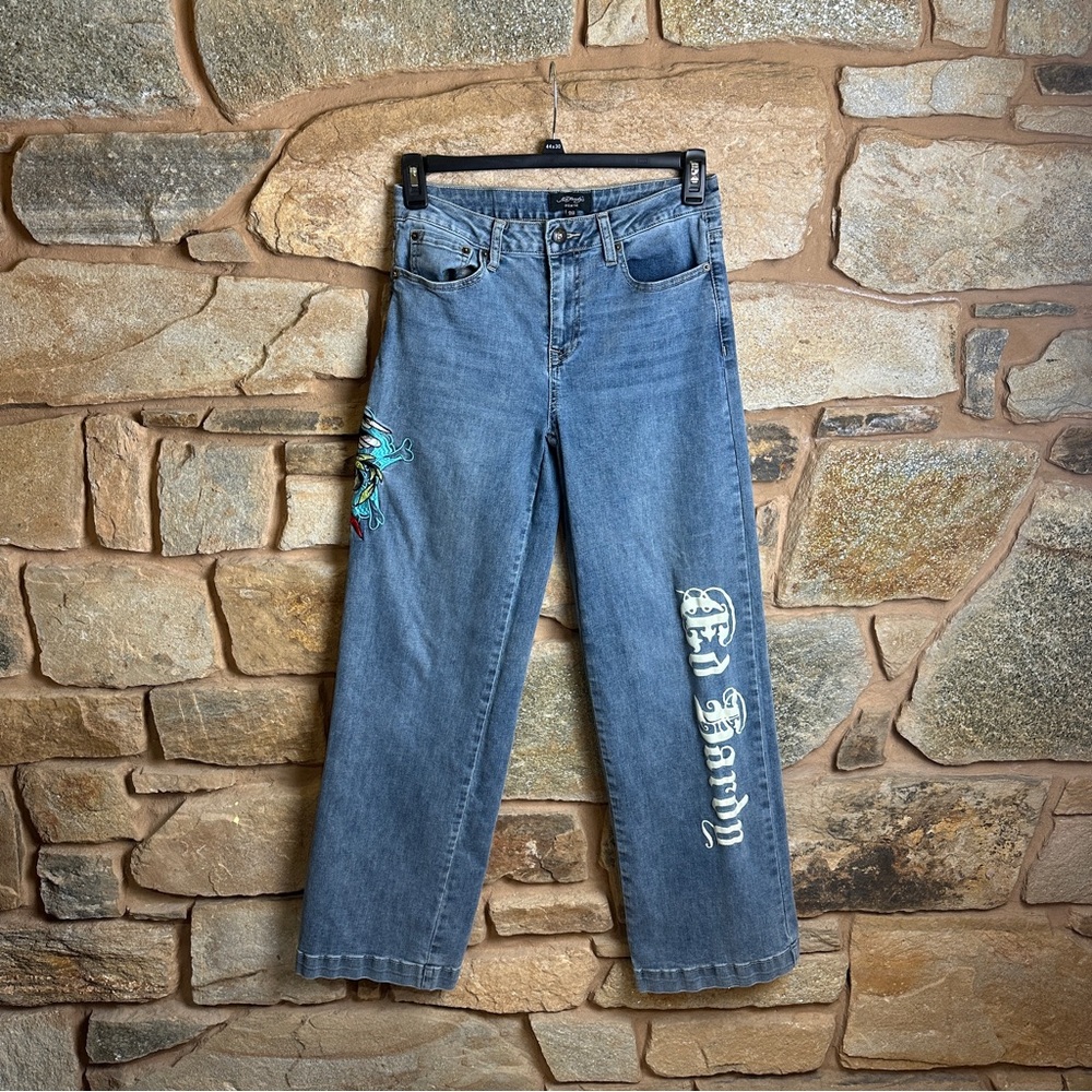 Ed Hardy Embroidered Tattoo Jeans Y2K Vintage High Rise Denim Pants
